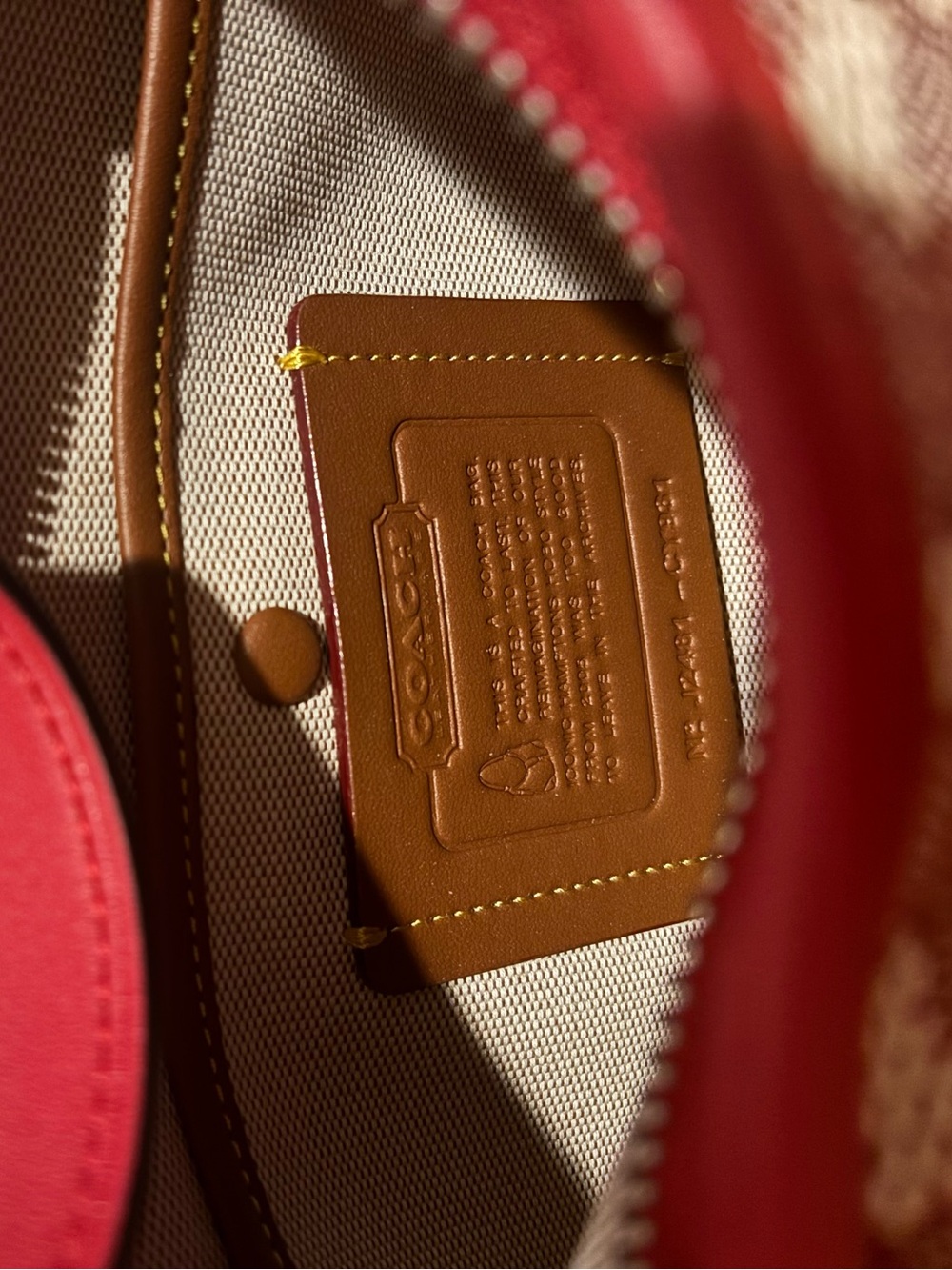 COACH Hampton Hobo Bag Red signature textile jacquard with matching leather trim - Picture 5 of 5